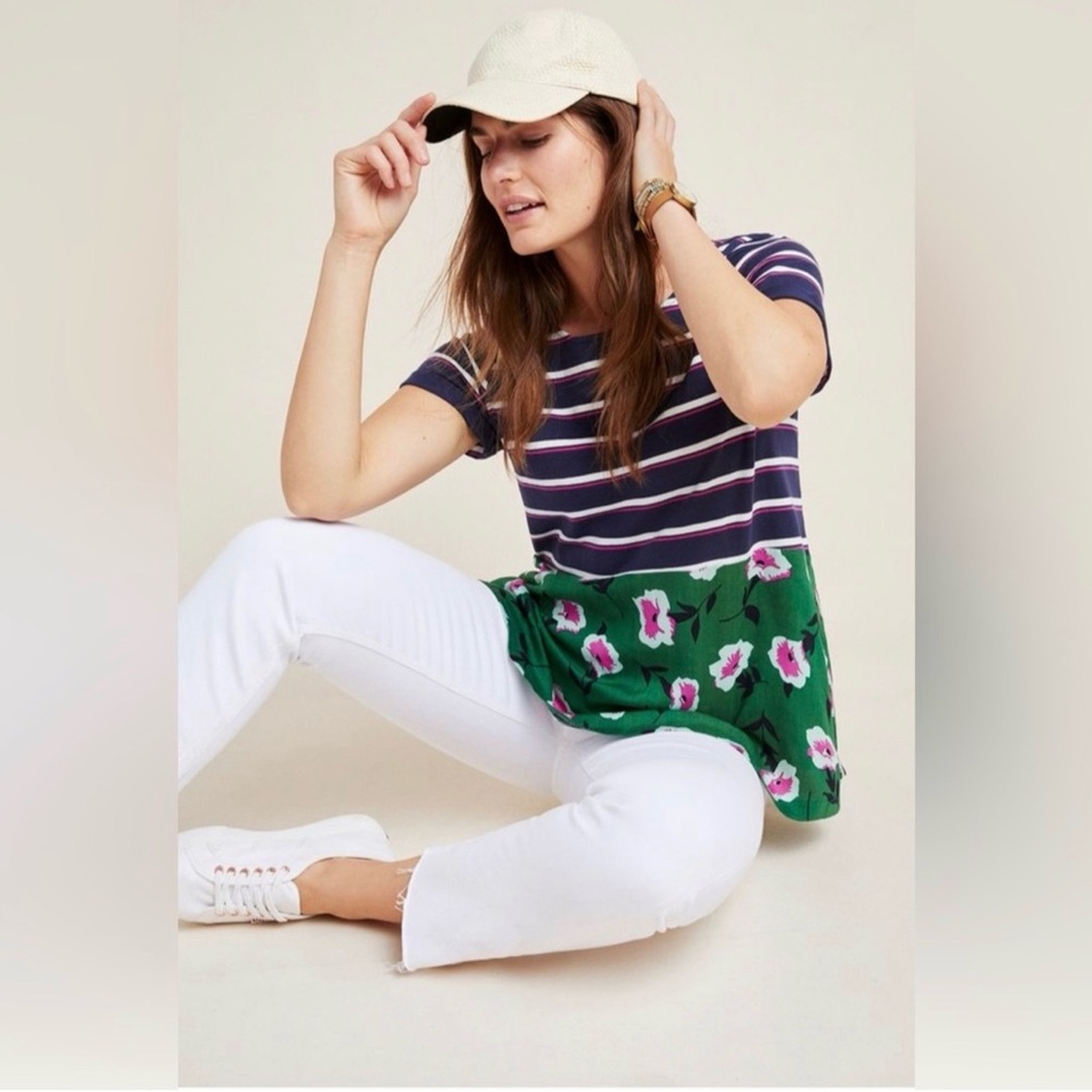 Anthropologie Sonja Striped Floral Tunic Top - Picture 3 of 14